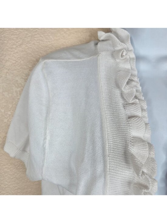 Cable & Gauge White Ruffled Open Front Knit Shrug Short Sleeve Cardigan M NEW